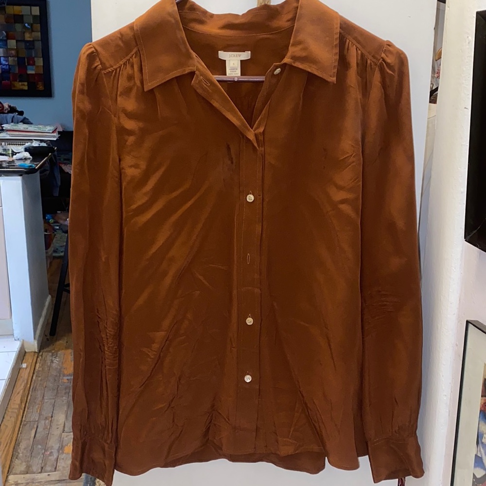 J Crew 100 % silk size 6 chocolate shirt